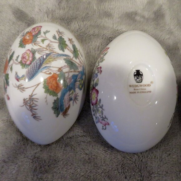 Wedgwood Kutani Crane Small Egg Shape Lidded China Trinket Dish Made in England - Picture 10 of 16